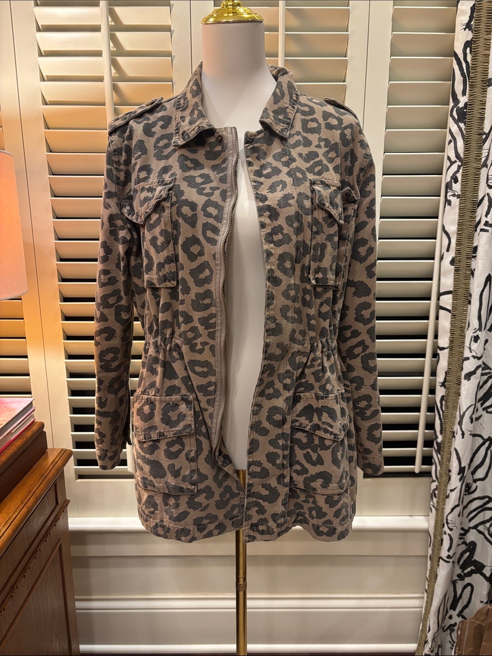 Ellison Leopard-Print Utility Denim Jacket - Taupe & Black